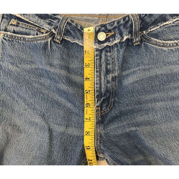 Zara Womens Mid Rise Denim Jeans Size 4 Straight Fringe Raw Hem Medium Washed - Picture 3 of 9